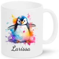 Pinguin Tasse mit Name - bunt fröhlich - personalisiertes Geschenk Mädchen Junge Pinguin Fan - Tier Motiv Becher Bild 2