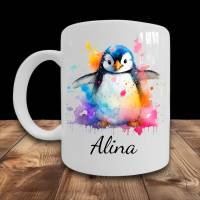 Pinguin Tasse mit Name - bunt fröhlich - personalisiertes Geschenk Mädchen Junge Pinguin Fan - Tier Motiv Becher Bild 3