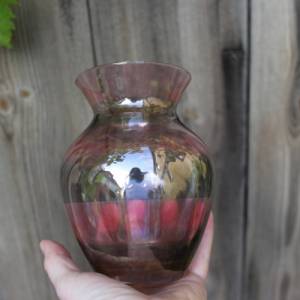 kleine filigrane  Vase Herzvase lila grau gestreiftes Glas Rauchglas mundgeblasen 70er Jahre Vintage Bild 2