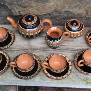 15 tlg. Kaffee Mokka Service Pfauenauge bulgarische Majolika Keramik 60er 70er Jahre Bild 2