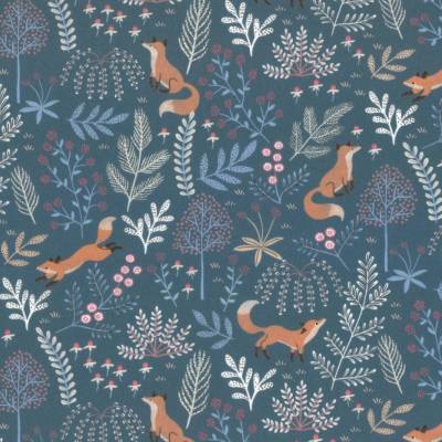 Westfalenstoffe Interlock Jersey blau Füchse Wald Stoff 100% Baumwolle Öko Tex