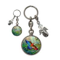 Metall Schlüsselanhänger mit Name und Papagei Motiv | abnehmbarer Schutzengel in 3 Farben zur Auswahl Bild 1