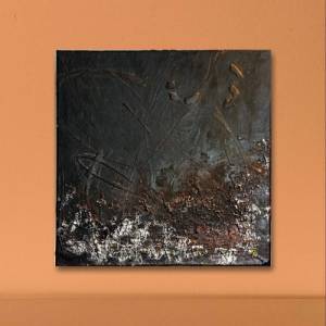 Monochrome Fusion: Handsigniertes Original abstraktes strukturiertes Acrylbild | 40x40cm | schwarz, weiß, grau, orange, Bild 1