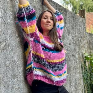 Mohairsweater, handgestricktes Einzelstück, bunt, weich, oversize Bild 2