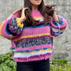 Mohairsweater, handgestricktes Einzelstück, bunt, weich, oversize Bild 7