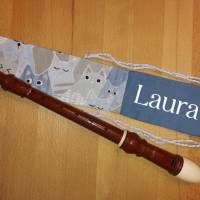 Flötentasche mit Namen, Flötenbeutel - Katzen personalisierbar  (mit optionalen Zubehörfach / Futter / Halsband) Bild 1