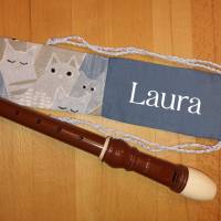 Flötentasche mit Namen, Flötenbeutel - Katzen personalisierbar  (mit optionalen Zubehörfach / Futter / Halsband) Bild 2