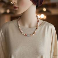 Edelsteinkette Aventurin, Bambus Achat, Süßwasserperlen - Edelsteinkette für Damen, bunte Perlenkette Bild 2