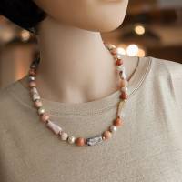 Edelsteinkette Aventurin, Bambus Achat, Süßwasserperlen - Edelsteinkette für Damen, bunte Perlenkette Bild 3