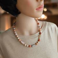 Edelsteinkette Aventurin, Bambus Achat, Süßwasserperlen - Edelsteinkette für Damen, bunte Perlenkette Bild 4