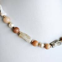 Edelsteinkette Aventurin, Bambus Achat, Süßwasserperlen - Edelsteinkette für Damen, bunte Perlenkette Bild 6