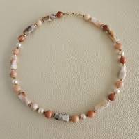 Edelsteinkette Aventurin, Bambus Achat, Süßwasserperlen - Edelsteinkette für Damen, bunte Perlenkette Bild 7