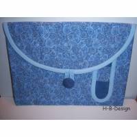 Tasche-Projekttasche mit Stiftefach, Universaltasche, Rosenmuster in Blautönen, aus Baumwolle,  Büchertasche Bild 1