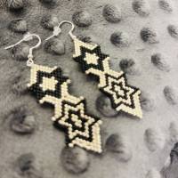 Ohrringe „Golden Stars“, aus Perlen gefädelt, schwarz-matt, gold-hochglänzend, Miyuki, hängende Ohrringe, Ohrring schwar Bild 4