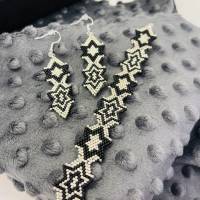 Ohrringe „Golden Stars“, aus Perlen gefädelt, schwarz-matt, gold-hochglänzend, Miyuki, hängende Ohrringe, Ohrring schwar Bild 9