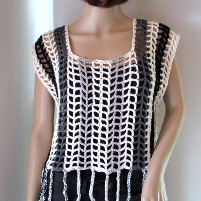 Legeres Netz-Top, Häkel-Top, Überwurf, Pulli, Crop Top, Shirt