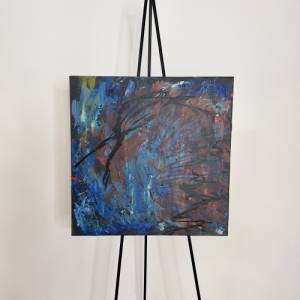 Unikat Modernes Abstraktes Acrylbild | Schwarz, Blau, Weiß, Gelb, Silber, Gold, Orange-Pink Canvas Art | 50x50cm Bild 3