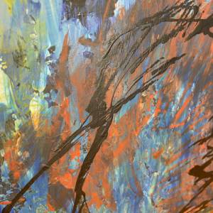 Unikat Modernes Abstraktes Acrylbild | Schwarz, Blau, Weiß, Gelb, Silber, Gold, Orange-Pink Canvas Art | 50x50cm Bild 4