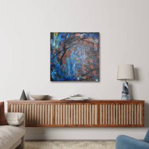 Unikat Modernes Abstraktes Acrylbild | Schwarz, Blau, Weiß, Gelb, Silber, Gold, Orange-Pink Canvas Art | 50x50cm Bild 5