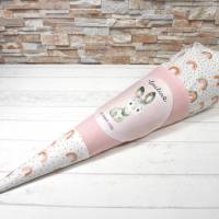 Schultüte aus Stoff Rosa mit Name Hase Zuckertüte 70cm oder 85cm Regenbogen Bild 1