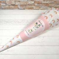 Schultüte aus Stoff Rosa mit Name Hase Zuckertüte 70cm oder 85cm Regenbogen Bild 3