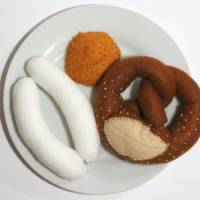 Weißwürste mit Brezel und süßen Senf aus Filz handgenäht für die Kinderküche, Kaufladen, Spielküche Bild 2