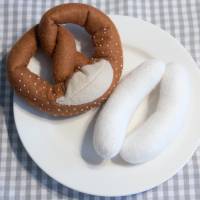 Weißwürste mit Brezel und süßen Senf aus Filz handgenäht für die Kinderküche, Kaufladen, Spielküche Bild 6
