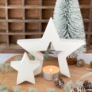 2 in 1 Weihnachtsstern in Stern, weißer Doppelstern aus Keramikgießmasse Bild 1
