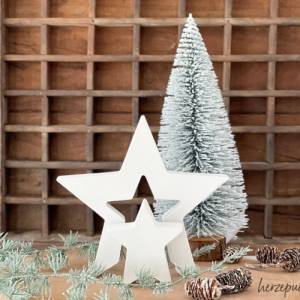 2 in 1 Weihnachtsstern in Stern, weißer Doppelstern aus Keramikgießmasse Bild 5