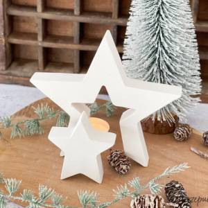 2 in 1 Weihnachtsstern in Stern, weißer Doppelstern aus Keramikgießmasse Bild 6
