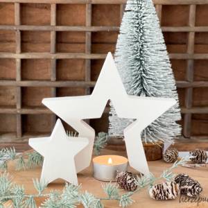 2 in 1 Weihnachtsstern in Stern, weißer Doppelstern aus Keramikgießmasse Bild 9