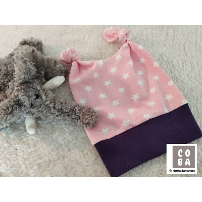 Babymütze Knotenmütze rosa mit Sternen 3 - 6 Monate