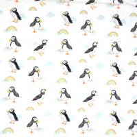 weißer Jersey mit Papageientaucher Puffin und Regenbogen 50 x 160 cm Nähen ♕ Bild 4