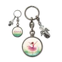Metall Schlüsselanhänger mit Name und Ballerina Motiv | abnehmbarer Schutzengel in 3 Farben zur Auswahl Bild 1