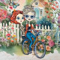 ♕Jersey Panel Mädchen in Paris Blumen Eifelturm Fahrrad  75 x 150 cm  ♕ Bild 1