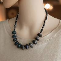 schwarzer Sonnenstein Halskette Damen, schwarze Edelsteinkette Bild 1