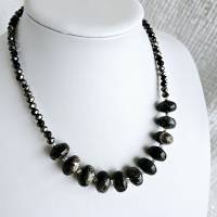 schwarzer Sonnenstein Halskette Damen, schwarze Edelsteinkette Bild 10