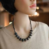 schwarzer Sonnenstein Halskette Damen, schwarze Edelsteinkette Bild 2