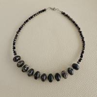 schwarzer Sonnenstein Halskette Damen, schwarze Edelsteinkette Bild 5
