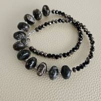schwarzer Sonnenstein Halskette Damen, schwarze Edelsteinkette Bild 6