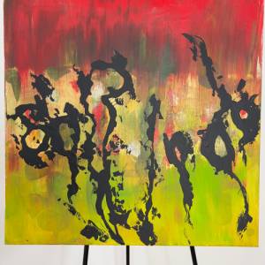 Einzigartiges modernes Abstraktes Acrylgemälde “Salem“ auf Leinwand in Grün, Gelb, Rot, Gold, Schwarz | 50x50cm | Bild 3