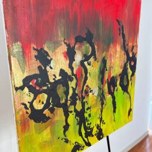 Einzigartiges modernes Abstraktes Acrylgemälde “Salem“ auf Leinwand in Grün, Gelb, Rot, Gold, Schwarz | 50x50cm | Bild 4