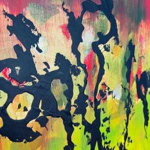 Einzigartiges modernes Abstraktes Acrylgemälde “Salem“ auf Leinwand in Grün, Gelb, Rot, Gold, Schwarz | 50x50cm | Bild 5