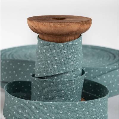 Westfalenstoffe Capri Schrägband grün weiße Tupfen Baumwolle Webware Druckstoff