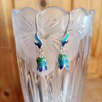 emaillierte Silber-Ohrhänger mit versilberten, emaillierten Blüten - für eine Elfenkönigin! Bild 2