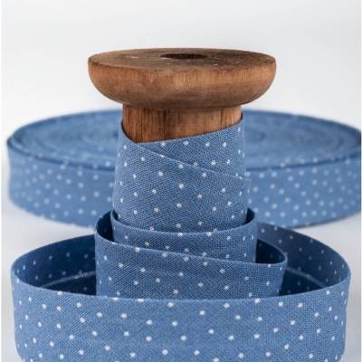 Westfalenstoffe Capri Schrägband blau weiße Tupfen Baumwolle Webware Druckstoff