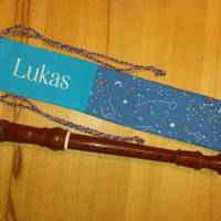 Flötentasche mit Namen, Flötenbeutel personalisierbar - Weltall blau (mit optionalen Zubehörfach / Fütterung / Halsband) Bild 1