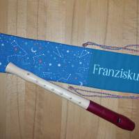 Flötentasche mit Namen, Flötenbeutel personalisierbar - Weltall blau (mit optionalen Zubehörfach / Fütterung / Halsband) Bild 2
