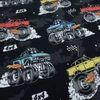 Stoff Baumwolle Jersey Burnout Monstertrucks Autos schwarz bunt Kinderstoff Kleiderstoff Meterware Bild 2