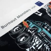 Stoff Baumwolle Jersey Burnout Monstertrucks Autos schwarz bunt Kinderstoff Kleiderstoff Meterware Bild 4